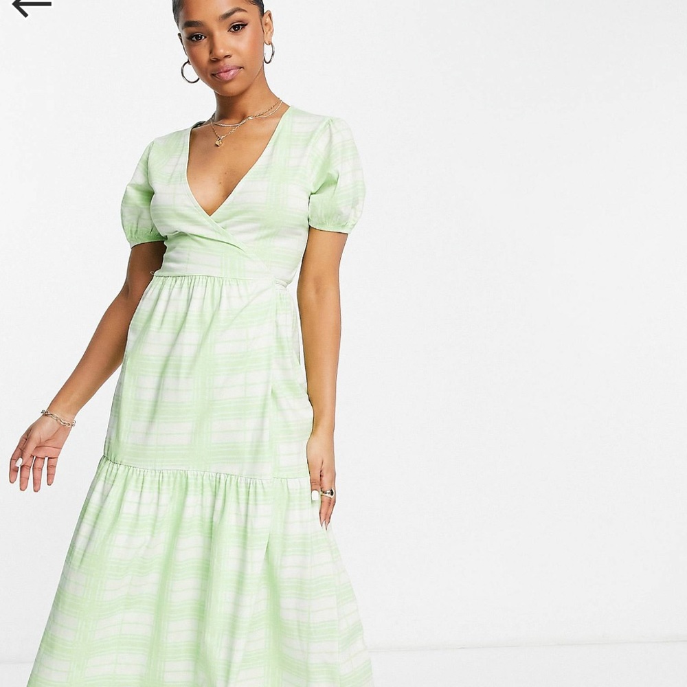 031 ASOS Lime & White Plaid Maxi Wrap Dress